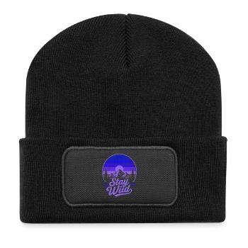Stay Wild Retro Berge Vintage Sonnenuntergang - Recycelte Patch Beanie - Schwarz - Vorne