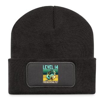 14. Geburtstag Junge Mädchen Gaming Level 14 Jahre - Recycelte Patch Beanie - Dunkelgrau - Vorne