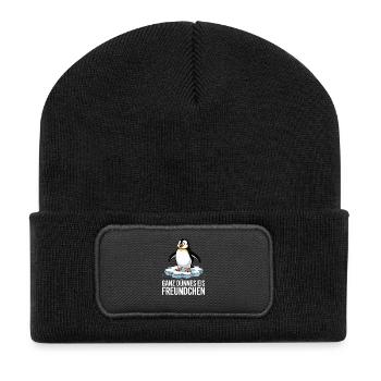  Ganz Dünnes Eis Freundchen Lustiger Pinguin - Recycelte Patch Beanie - Schwarz - Vorne