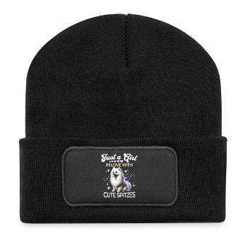 Spitz Zwergspitz Mädchen - Recycelte Patch Beanie - Schwarz - Vorne