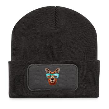 Cooler Känguru Mit Sonnenbrille Vor Uluru - Recycelte Patch Beanie - Dunkelgrau - Vorne