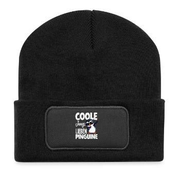 Coole Jungs lieben Pinguine Dabbing - Recycelte Patch Beanie - Schwarz - Vorne