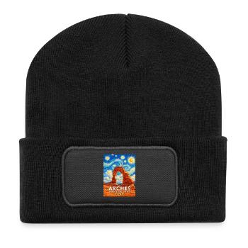 Arches Utah Sternenhimmel Felsbogen - Recycelte Patch Beanie - Schwarz - Vorne