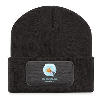 Politiker Goldfisch Wahlversprechen Amnesie Satire - Recycelte Patch Beanie - Dunkelgrau - Vorne