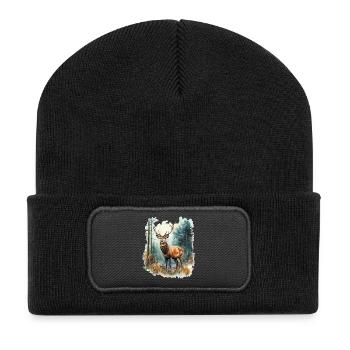 Cerf, chevreuil, cerf - Beanie recyclé à patch - noir - Devant