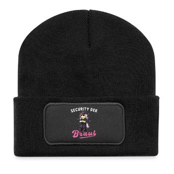 Security der Braut Einhorn JGA Junggesellenabschie - Recycelte Patch Beanie - Schwarz - Vorne