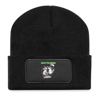 Beste Freunde Opossum- und Waschbär-lustige Müllfreunde - Recycelte Patch Beanie - Schwarz - Vorne