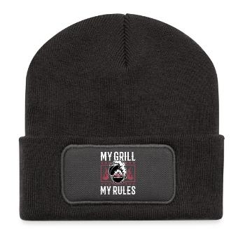 Barbecue grillant de la viande Grillant Barbecue - Beanie recyclé à patch - charbon - Devant