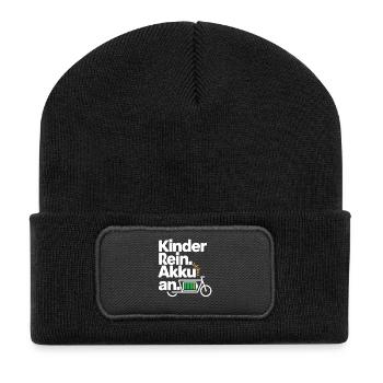 Kinder Rein Akku An E Bike Spruch - Recycelte Patch Beanie - Schwarz - Vorne