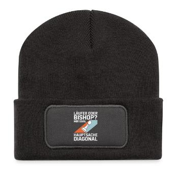 Läufer oder Bishop? Diagonal-Humor - Recycelte Patch Beanie - Dunkelgrau - Vorne