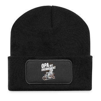 Opa Mit Drehmoment Fahrrad Senioren - Recycelte Patch Beanie - Schwarz - Vorne