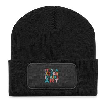 Es ist ein guter Tag, um Kunst zu machen - Recycelte Patch Beanie - Schwarz - Vorne