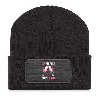 Die Klügere Kippt Nach - Recycelte Patch Beanie - Dunkelgrau - Vorne