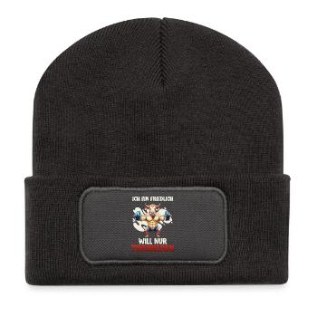 Gym BIN FREUNDLICH WILL NUR TRAINIEREN Lustig - Recycelte Patch Beanie - Dunkelgrau - Vorne