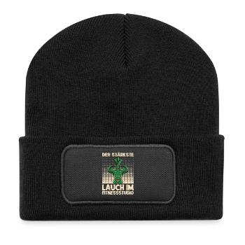 Gewichtheben DER STÄRKSTE LAUCH IM FITNESSSTUDIO - Recycelte Patch Beanie - Schwarz - Vorne