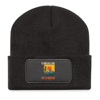 Je grimpe comme une fille grimpant la chemise des montagnes - Beanie recyclé à patch - charbon - Devant