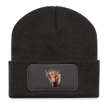 Bovins écossais des Highlands - Beanie recyclé à patch - charbon - Devant