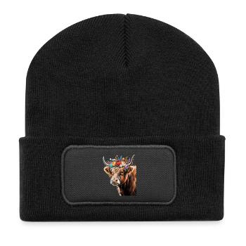 Kuh - Recycelte Patch Beanie - Schwarz - Vorne