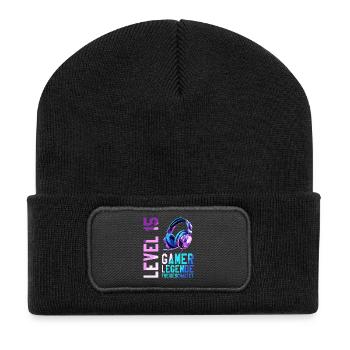 15. Geburtstag Junge Mädchen Gaming Level 15 Jahre - Recycelte Patch Beanie - Schwarz - Vorne
