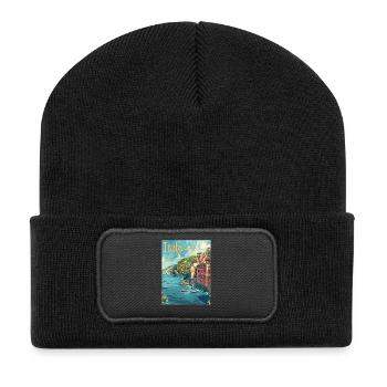 Paysage côtier italien des Cinque Terre - Beanie recyclé à patch - noir - Devant