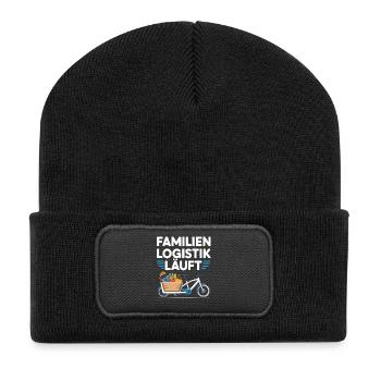 Familienlogistik Läuft Lastenrad - Recycelte Patch Beanie - Schwarz - Vorne