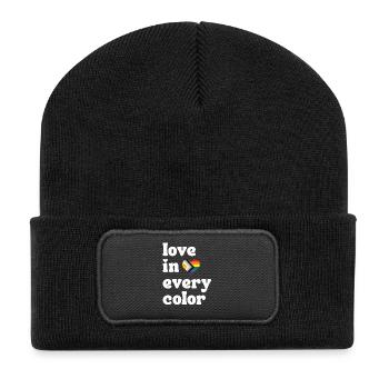 Love in every Color Pride LGBTQIA Regenbogen Herz - Recycelte Patch Beanie - Schwarz - Vorne