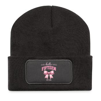 Hello Fifteen 15 Year Old Is 2011 Birthday Knot - Recycled Patch Beanie - dark grey - Front