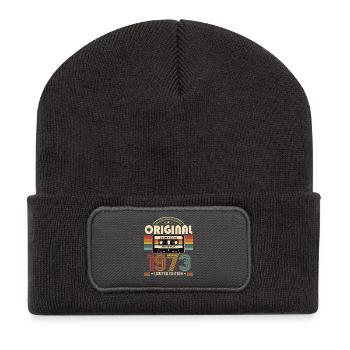 53rd Birthday Gift Man Cassette Best of 1973 - Recycled Patch Beanie - dark grey - Front