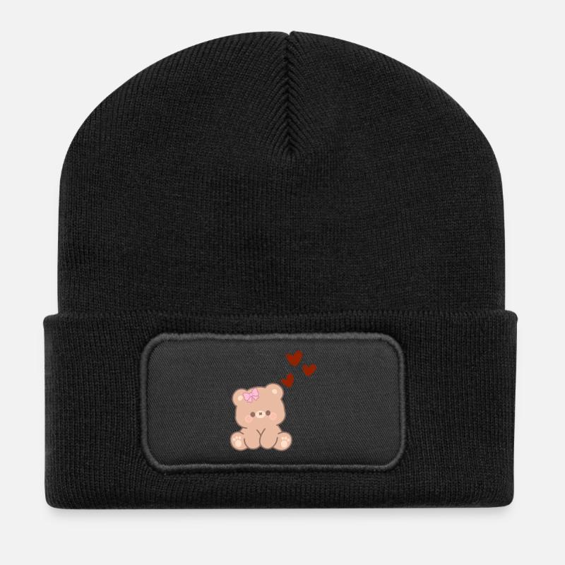 Kleiner Bär verliebt - Recycelte Patch Beanie - Schwarz
