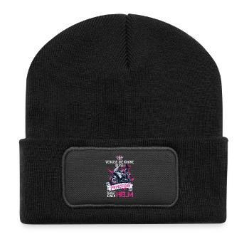Motorrad Prinzessin Trägt Helm Bikerin - Recycelte Patch Beanie - Schwarz - Vorne