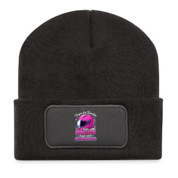 Motorrad Prinzessin Helm Biker Girl Spruch - Recycelte Patch Beanie - Dunkelgrau - Vorne
