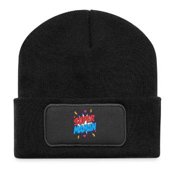 Super Maman - Beanie recyclé à patch - noir - Devant
