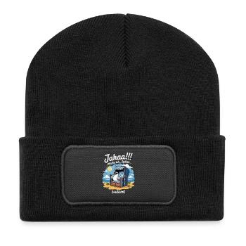  Jahaa mache ich spaeter vielleicht Moewe - Recycelte Patch Beanie - Schwarz - Vorne