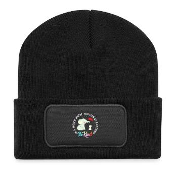 Sei freundlich, Elefant unter dem Schirm - Recycelte Patch Beanie - Schwarz - Vorne