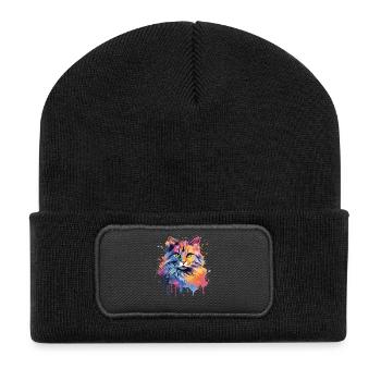 American Bobtail Cat Face - Recycled Patch Beanie - black - Front