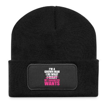 Lustiger Papa, Vater, ich bin ein erwachsener Mann, ich mache was. - Recycelte Patch Beanie - Schwarz - Vorne