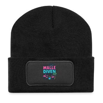 Malle Diven On Tour Damen Flamingo Mallorca Party - Recycelte Patch Beanie - Schwarz - Vorne