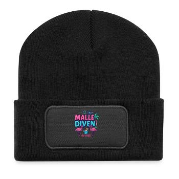 Malle Diven On Tour Damen Flamingo Mallorca Party - Recycelte Patch Beanie - Schwarz - Vorne