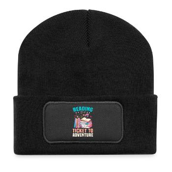 Lesen ist Ticket zur Abenteuerreise - Recycelte Patch Beanie - Schwarz - Vorne