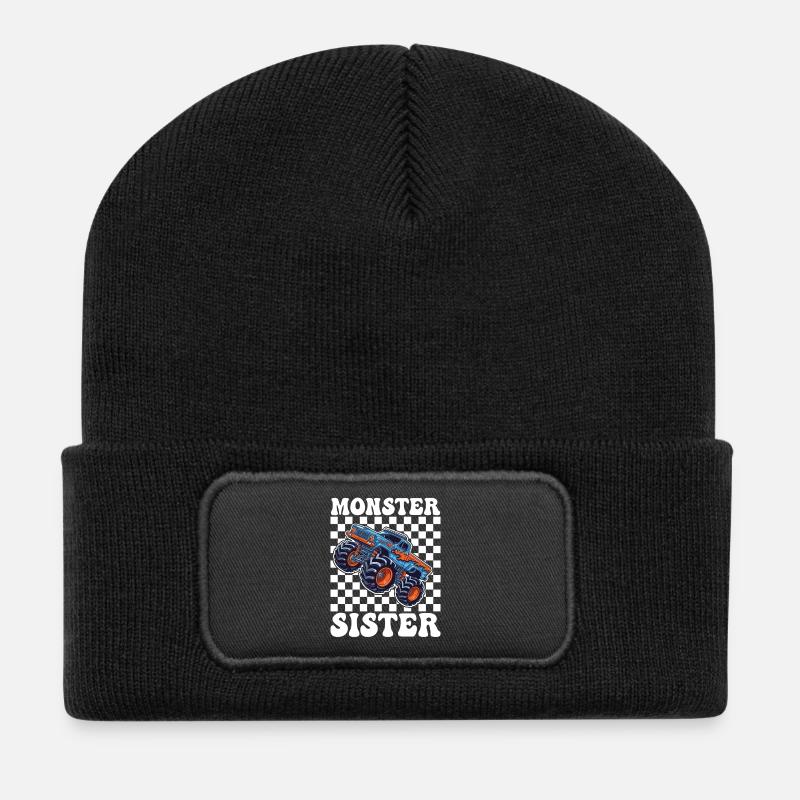 Monstertruck Schwester Motiv - Recycelte Patch Beanie - Schwarz
