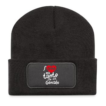 J’aime ma tante Elle est Géniale - Beanie recyclé à patch - charbon - Devant