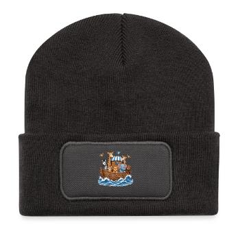  Noahs Arche Niedliche Tiere Giraffe Elefant Löwe - Recycelte Patch Beanie - Dunkelgrau - Vorne