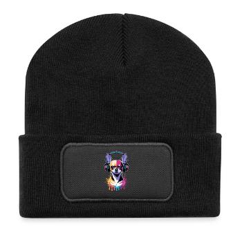 Chihuahua with headphones - Recycled Patch Beanie - black - Front
