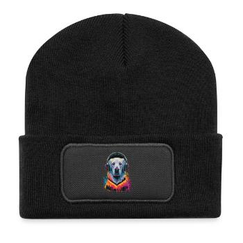 Golden Retriever avec des écouteurs - Beanie recyclé à patch - noir - Devant