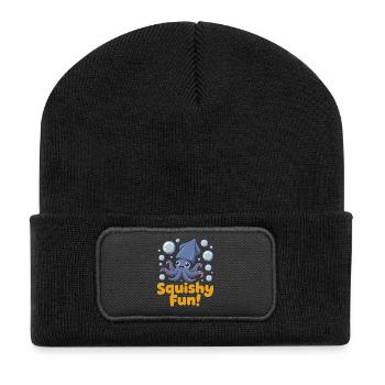 Weiche, lustige Tintenfisch-Illustration - Recycelte Patch Beanie - Schwarz - Vorne