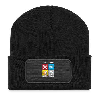 Eat Sleep Casino Repeat Zocken Glücksspiel Poker - Recycelte Patch Beanie - Schwarz - Vorne