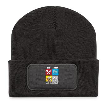 Eat Sleep Casino Repeat Zocken Glücksspiel Poker - Recycelte Patch Beanie - Dunkelgrau - Vorne