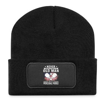 Never underestimate: Old man with pickleball - Recycled Patch Beanie - black - Front