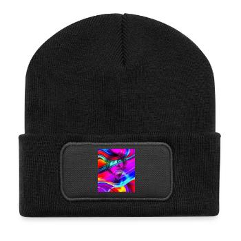 Psychedelisches Porträt im Farbfluss - Recycelte Patch Beanie - Schwarz - Vorne