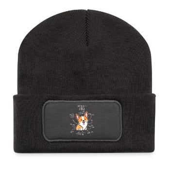 Anatomie du chien corgi - Beanie recyclé à patch - charbon - Devant
